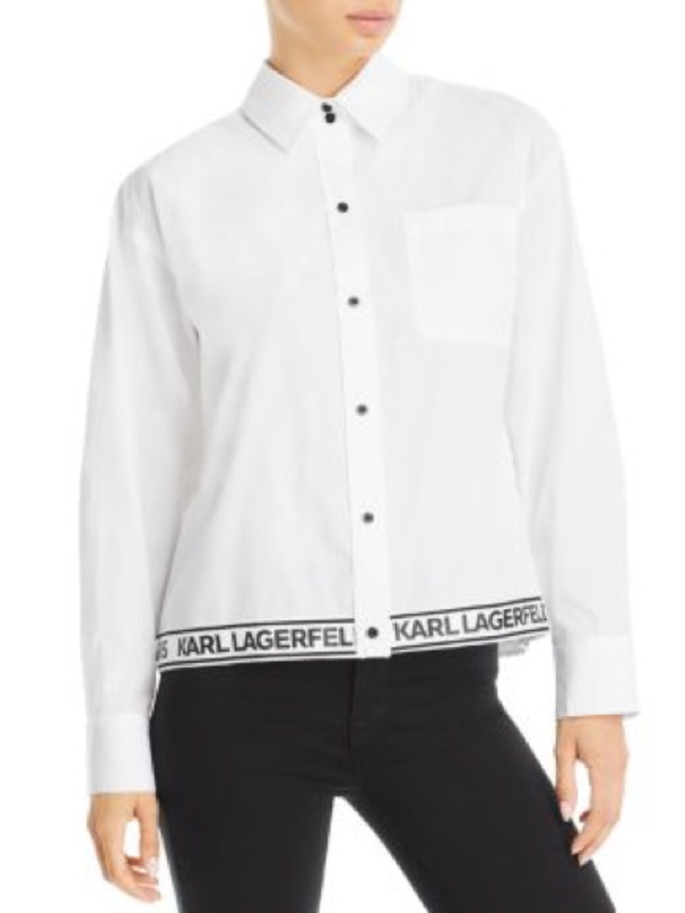 Karl Lagerfeld White Button-Down Shirt with Logo Hem